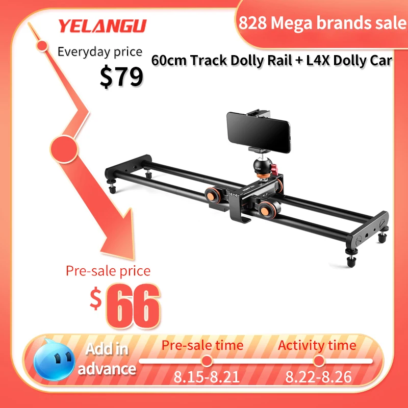 

YELANGU 60cm Camera Video Track Dolly Rail + L4X Motorized Electric Track Slider Video Dolly for Smartphone SLR Camera HOT Korea