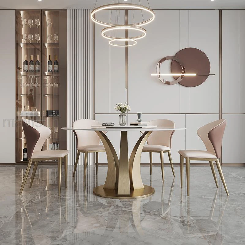 

Bright White Round Dining Table With Turntable Modern Minimalist Italian Salon Luxury High-end Marble Stone Top Hotel Furniture