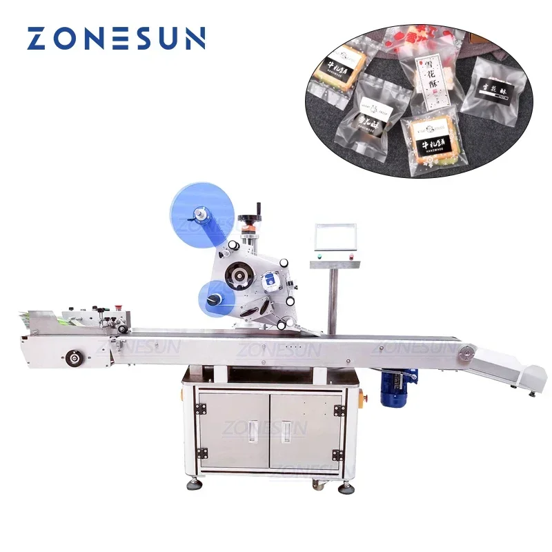 Фото ZONESUN XL-T832 Автоматическая наклейка, клейкая плоскость, бирка B, пищевая бумажная книга, большая пластиковая пленка, этикетировочная машина для плоской упаковки №1