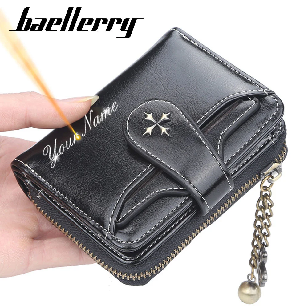 

2023 New Women Wallets Name Engraving Fashion Short PU Leather Top Quality Card Holder Female Purse Zipper Wallet For Women