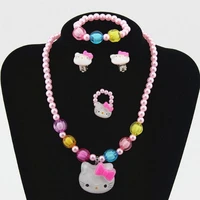 hello kitty childrens necklace suit girls jewelry baby accessories little girl bracelet ring cartoon princess jewelry
