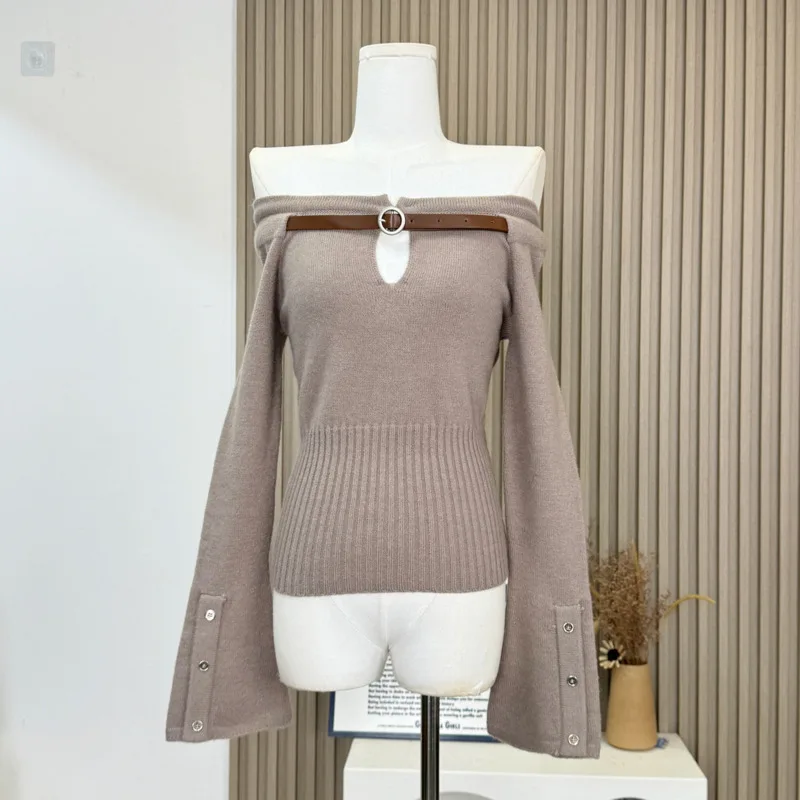 Женский трикотажный свитер с открытыми плечами повседневный элегантный базовый