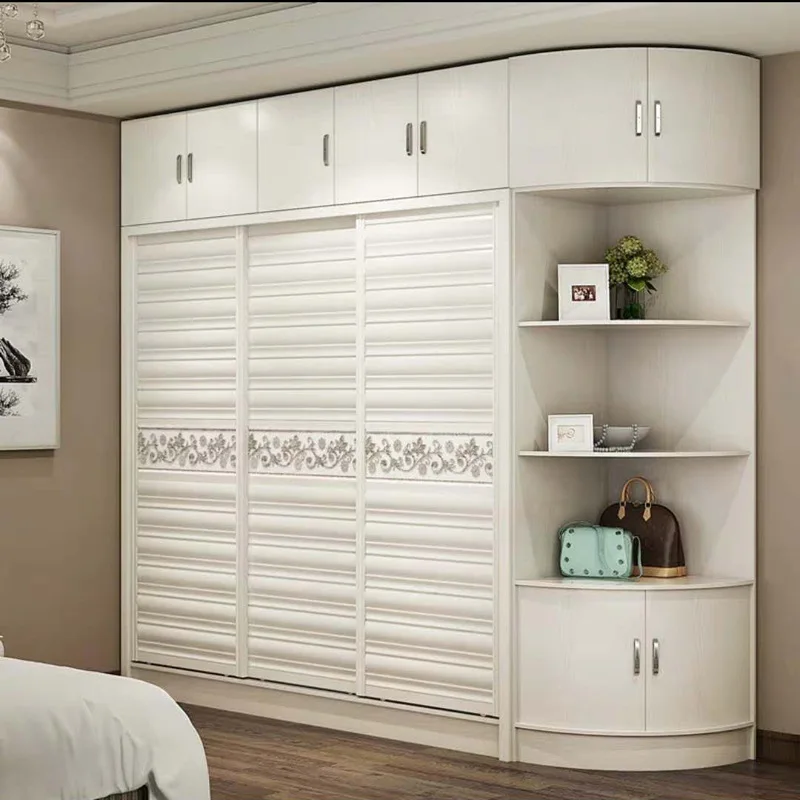 

Plate type multilayer solid wood wardrobe, modern simple bedroom overall large wardrobe, sliding door shutter door lockers