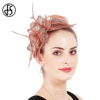 fs vintage wedding fascinator hat elegant ladies flax banquet party feather top hat hair accessories formal dress headdress