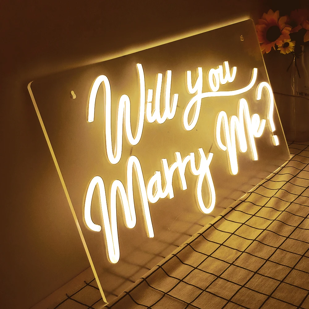 Will You Marry Me 56x30cm Neon Sign Light Wedding Proposal Backdrop Personalized Party Valentine's Day Decoration For Wall