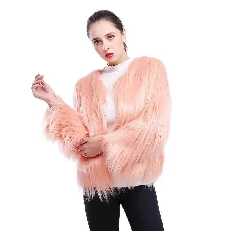 

Short Long Sleeve Large Washed Wool Lamb Faux Fur Faux Fur Women Coat Fluff Fashion Furry Fluffy Warm Long Sleeve Female Overcoa