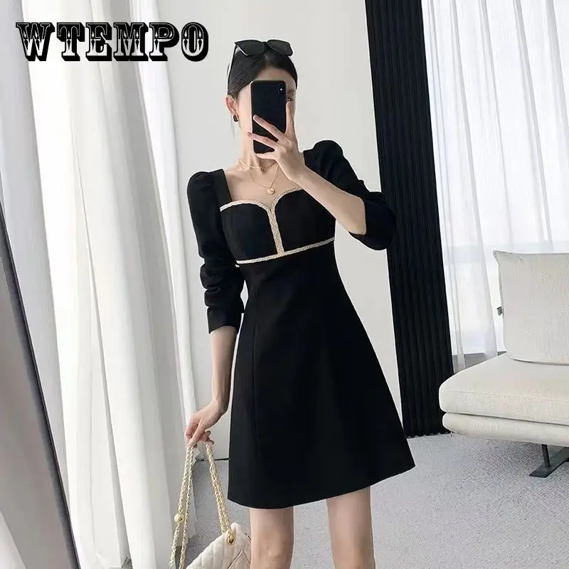 

Платье-мини с длинным рукавом и квадратным вырезом