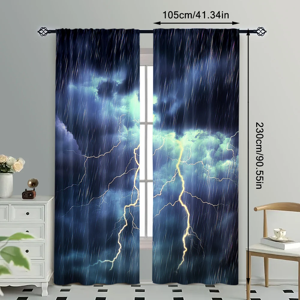 2 шт. занавеска Темные облака в небе с тяжелым дождем и громом молнией подходит