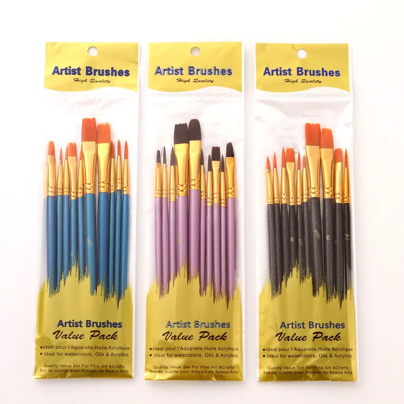 

10 Pcs Paint Brush Professional Watercolor Paint Set Acrylic Paint Brushes Wooden Handle Drawing Brushes Art Supplies Stationery