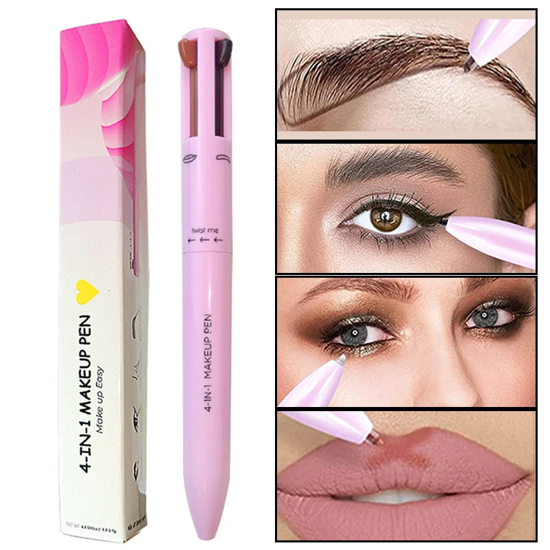 

4 In 1 Makeup Pen Multifunctional Cosmetics Ballpoint Pens Waterproof Eyeliner Eyebrow Pencil Long-lasting Highlighter Stick