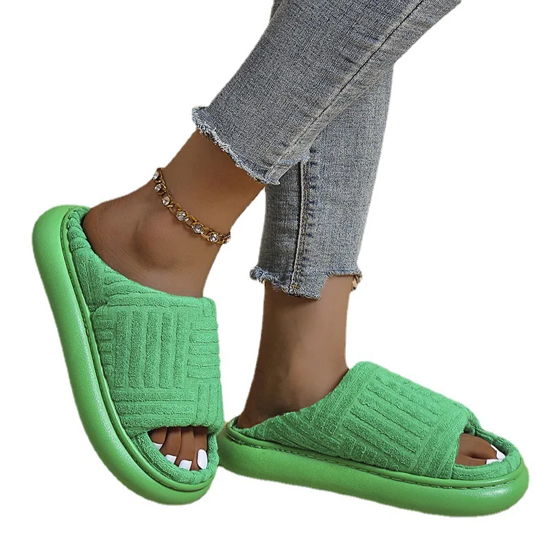 2023 Brand Peep Toe Slippers Green Slides for Women Flat Shoes Outwear Flip Flop Platform Zapatillas De Mujer Women's Slippers
