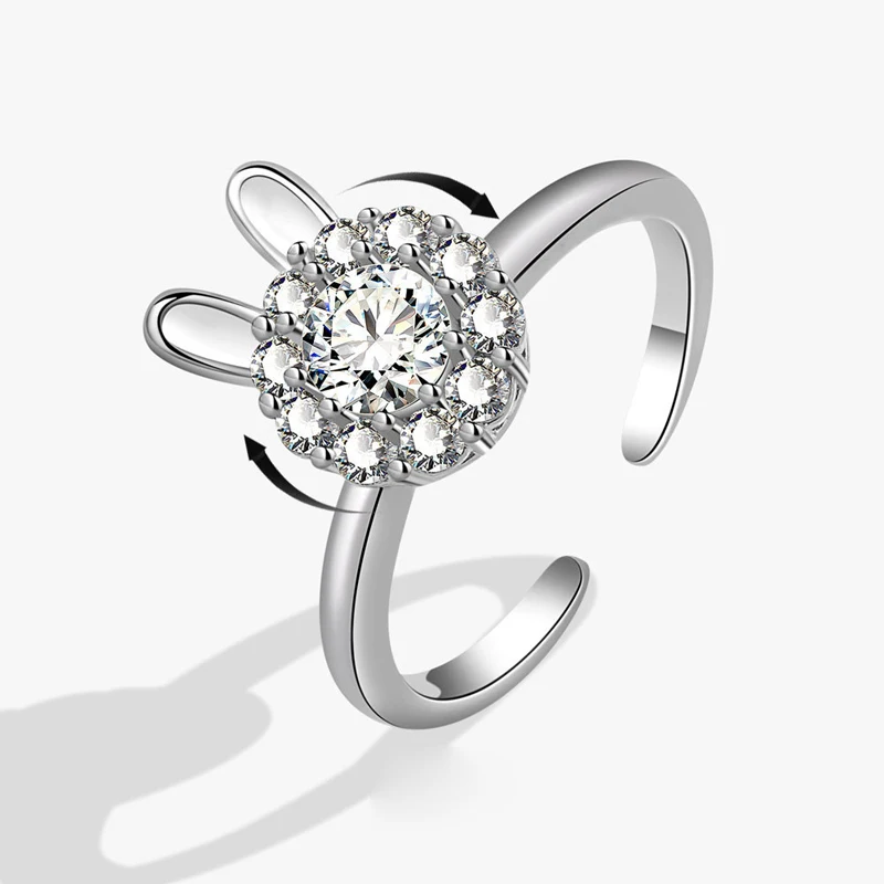

KOFSAC Cute Zircon Rabbit Ring For Women Creative Rotate Rings Fashion 925 Sterling Silver Jewelry Girl New Year Gift