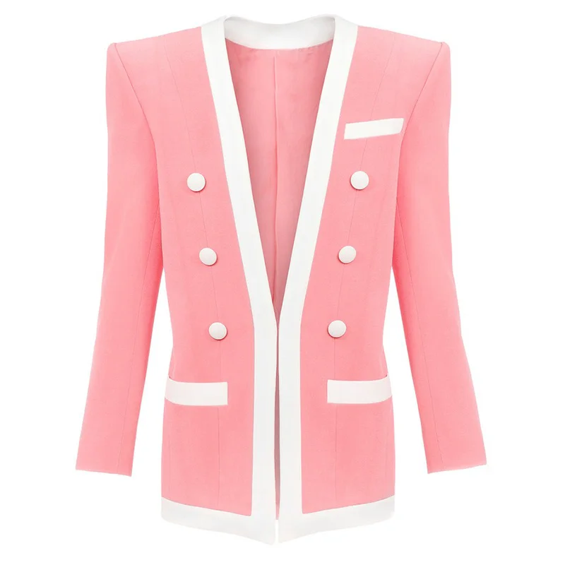 

HIGH STREET 2022 Newest Designer Women's Double Breasted Contrast Fringe Blazer Jacket