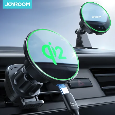 Joyroom для Qi2, 15 Вт, магнитное автомобильное зарядное устройство, сертифицированный Qi2-беспроводной автомобильный держатель для вентиляционного отверстия/приборной панели для iPhone 16 Pro Max