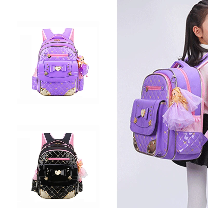 

2023 Primary Rectangle School Students Bowknot With Cute Cartoon Pattern Children'S Book Bag Backpack School Bag Girl Kid