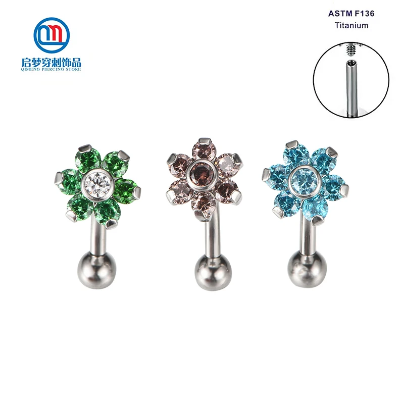

ASTM F136 Titanium Internally Threaded Flower Curved Barbell Ear Cartilage Eyebrow Rings Body Piercing Jewelry