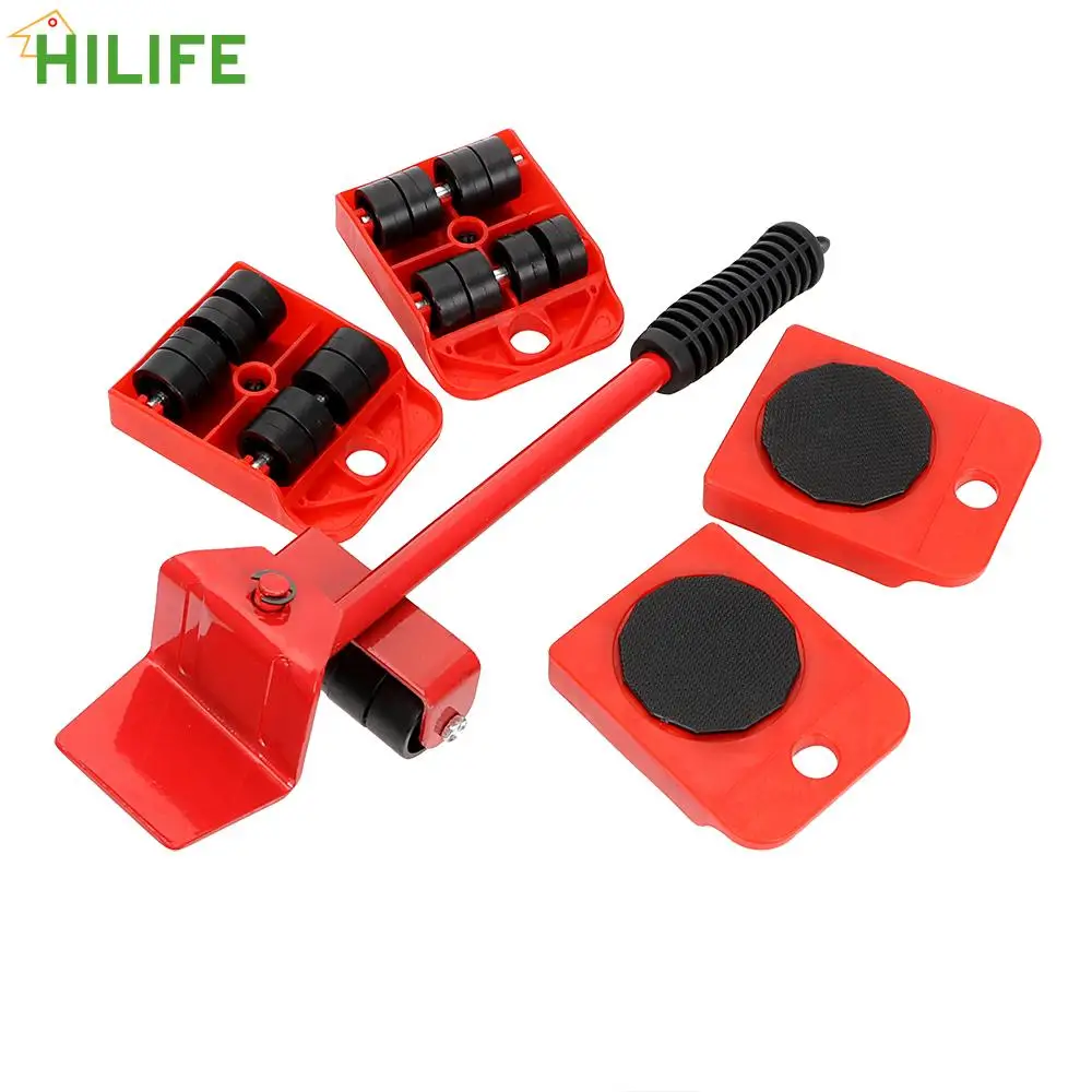 

DIYWORK Mover Rollers Lifter 4 Wheeled Corner Movers + 1 Crowbar Furniture Transport Hand Tool Set Heavy Stuffs Moving Tools