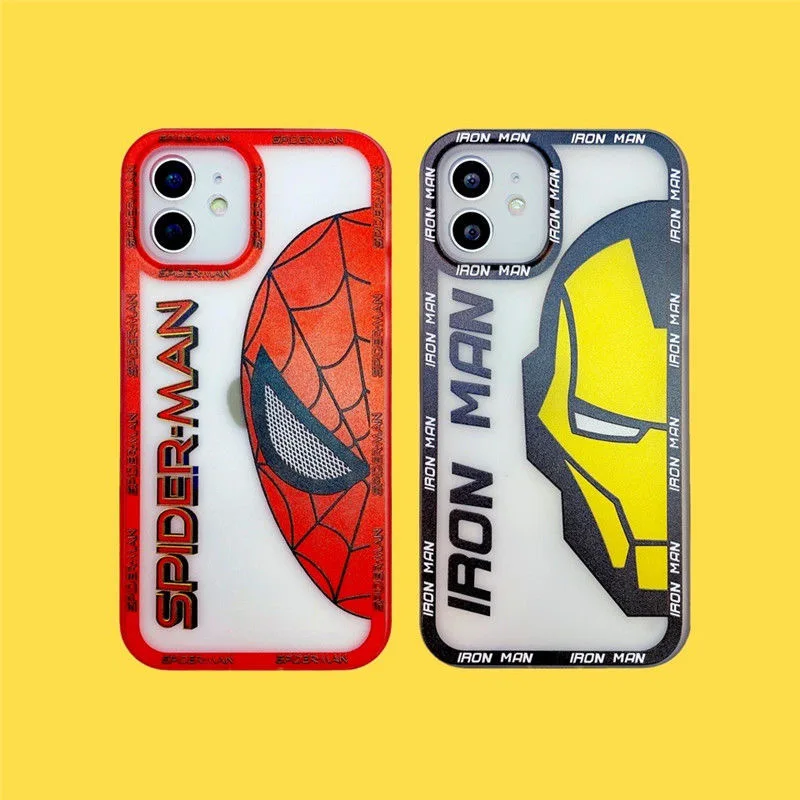

Marvel Spiderman Iron Man Phone Cases For iPhone 12 11 Pro Max XR XS MAX 8 X 7 SE 2022 Boy Men Transparent Soft Silicone Cover