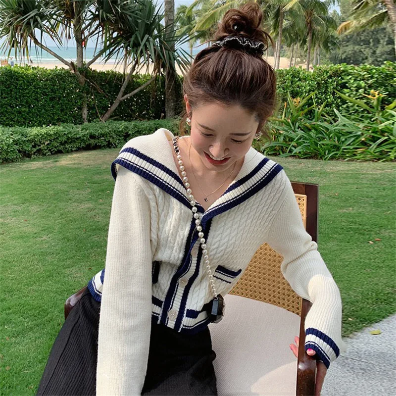 

Вязаный кардиган, куртка, женский короткий свитер в иностранном стиле, новый милый осенний трендовый женский топ