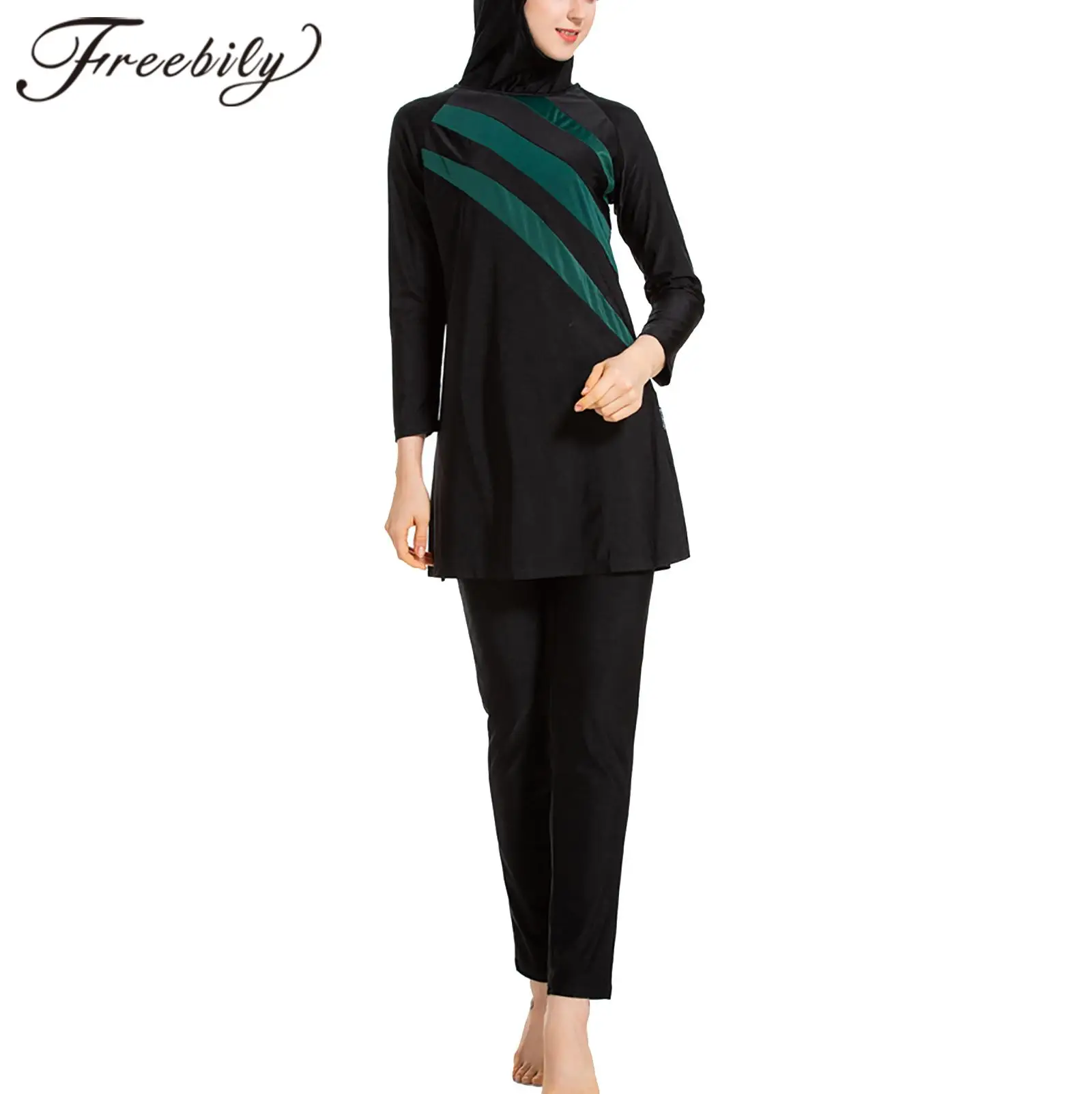 

Women Modest Muslim Swimsuit Set Islamic Full Cover Conservative Swimwear Femme Full Body Rash Guard Top with Pants Hijab Suit