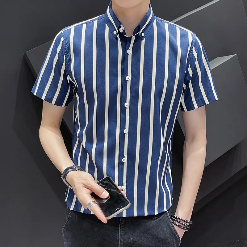 

Autumn New Korean Fashion Casual Button Down Shirt Men Design Brand Slim Fit Man Shirts Long Sleeve Striped Shirts