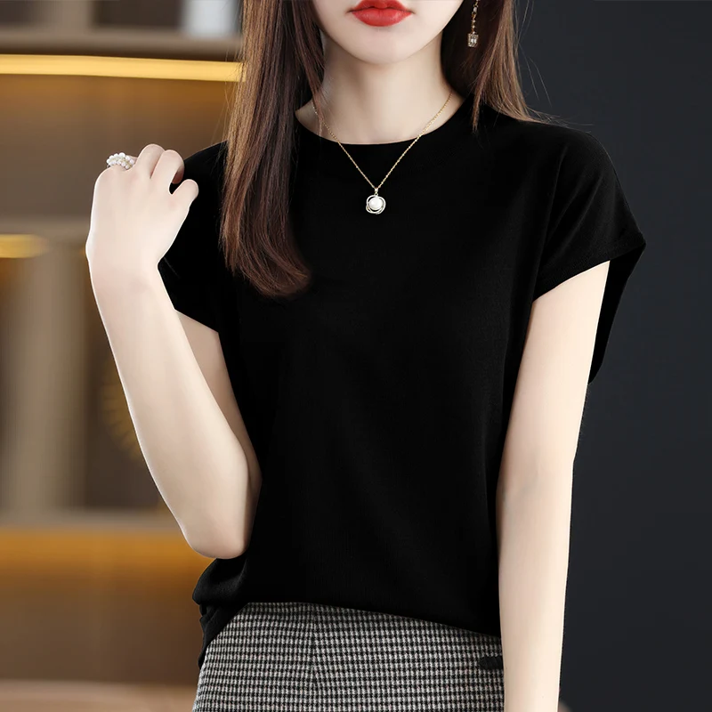 Short-sleeved Shirts Women's Summer New 2022 Blusas Mujer Tops Ladies Knitted Sweater Vest Spliced Solid Pullover Clothing 1748