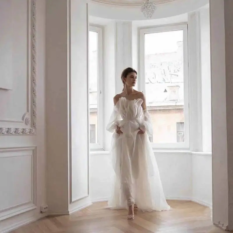 

2023 New Simple Wedding Dress Sexy Strapless Backless A Line Vestido De Novia With Small Train Fairy Long Suknia Slubna