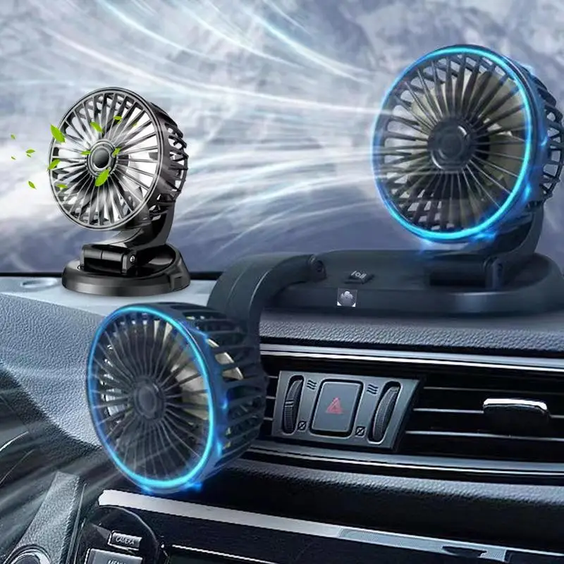 

Car USB Fan Rotating Recharging 2 Modes Speed Adjustable Cooling Automobile Air Blower With Low Noise For Daily Life Dual Head