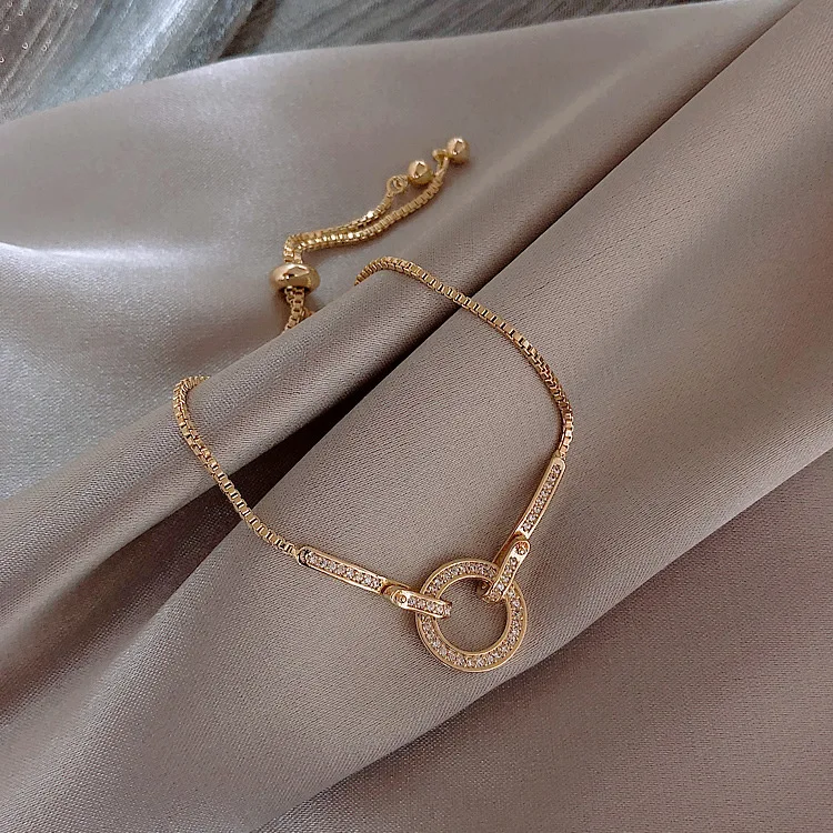 

2022 Korea Hot Selling Fashion Jewelry High Quality Delicate Zircon Bracelet Geometric Round Adjustable Chain Bracelet for women