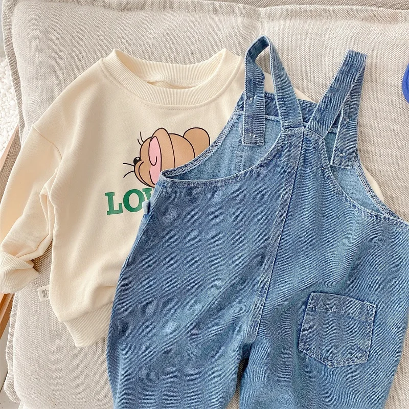 New Autumn Children Denim Jumpsuit 1-7Years Toddler Kid Boy Girl Pocket Loose Suspender Long Pant Jeans Fashion Overalls Clothes images - 6