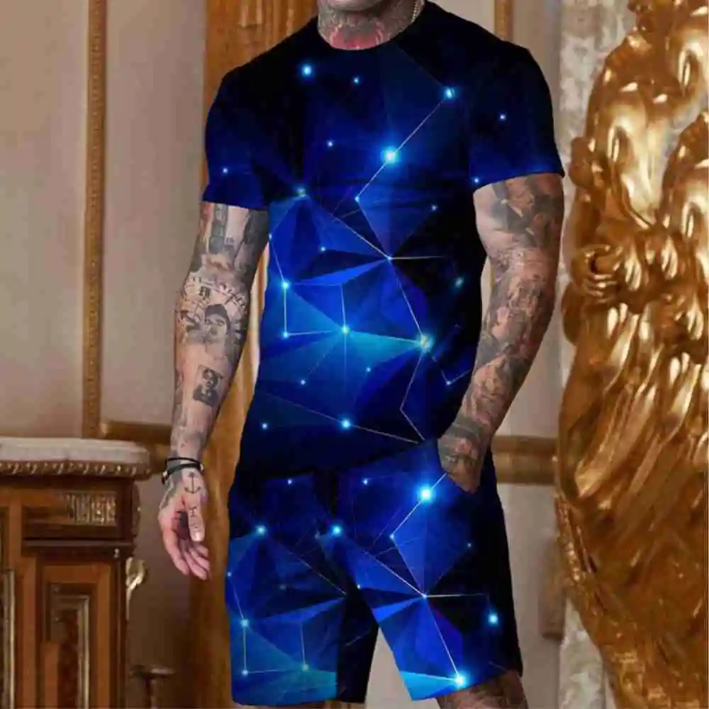 Men Clothing Plus Size 3D Printed T-shirt Suits Fashion Funny Graphic Round Neck Ropa Fashion Designer Short Sleeve 2 Pieces