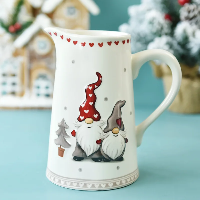 

YOZWOO Creative Christmas Cold Kettle Nordic Large-capacity Ceramic Cold Kettle Without Lid with Handle Embossed Drinking Set