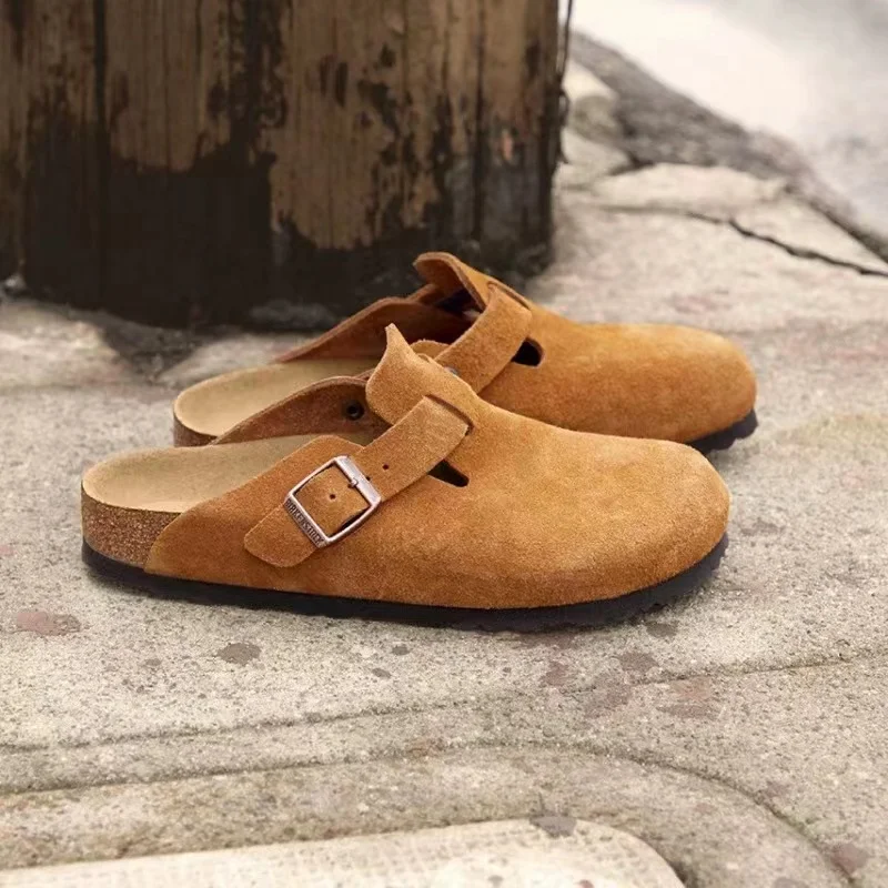 2023 Boken Baotou Semi-Drag Women Wearing Leather Cork Couples Plus Size Holiday Beach Leisure Slippers For men And Women 40-46