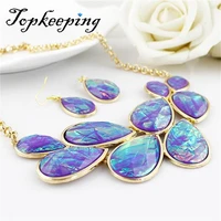 peacock jewelry set gold plated colorful acrylic water drop choker statement necklace collier