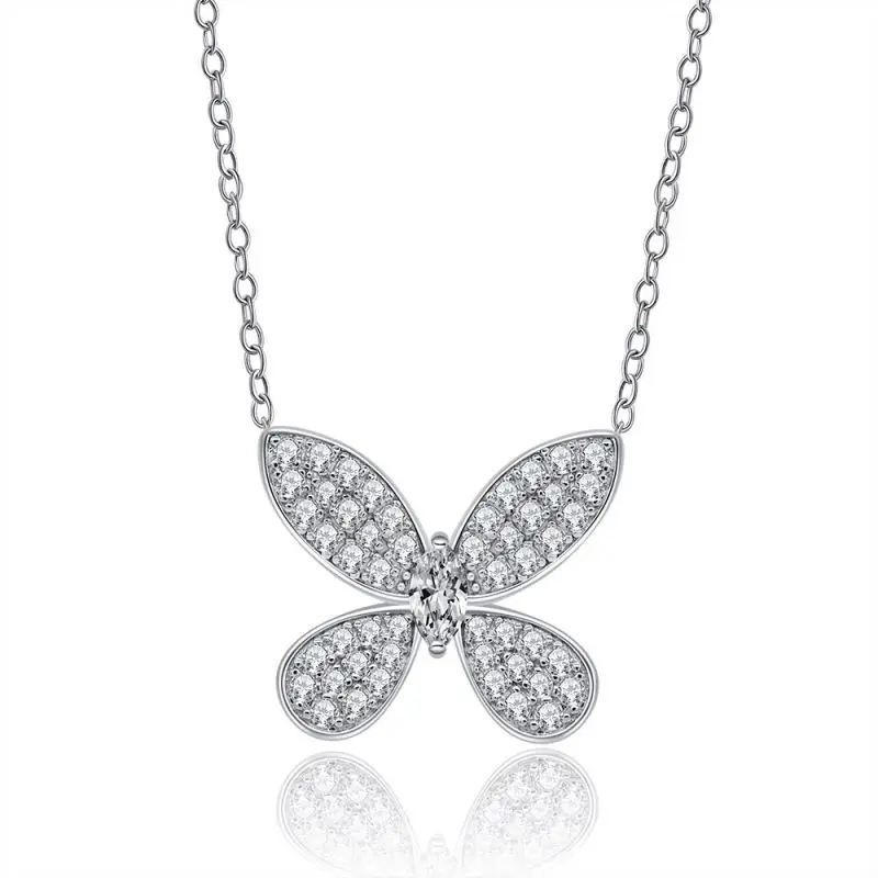 2022 New Listing Trendy Cz Diamond Pendant 925 Silver Butterfly Necklace For Women Fine Jewelry