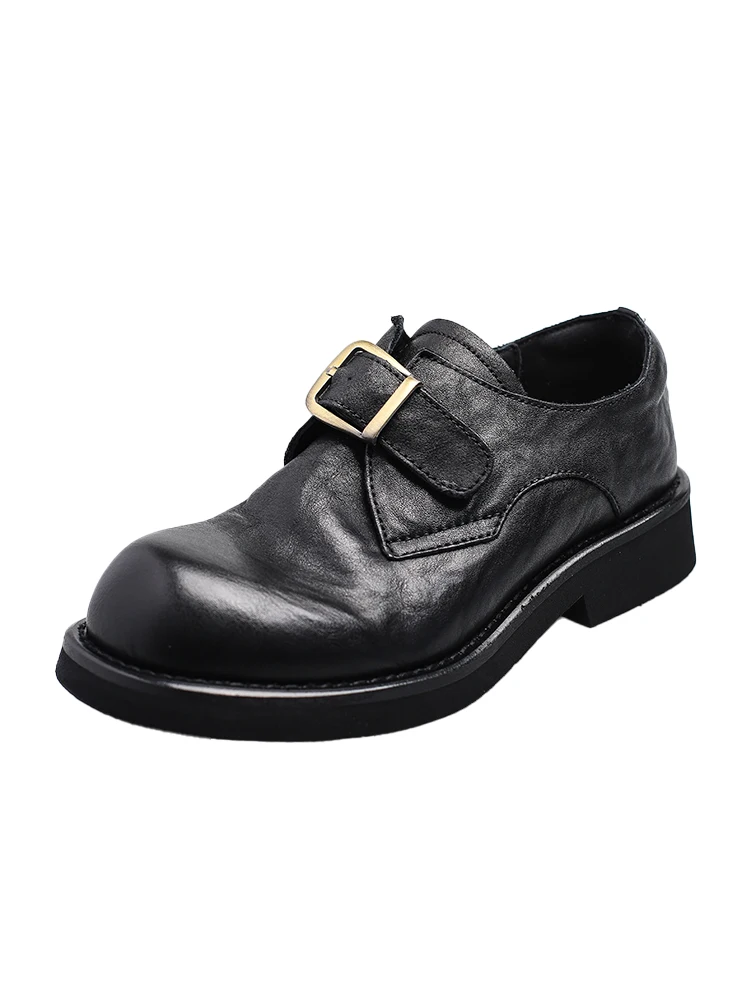 ...⭐Natural Leather Retro British Sle Thick Bottom Small Shoes Women New Spring Belt Buckle Single-Layer Flat...