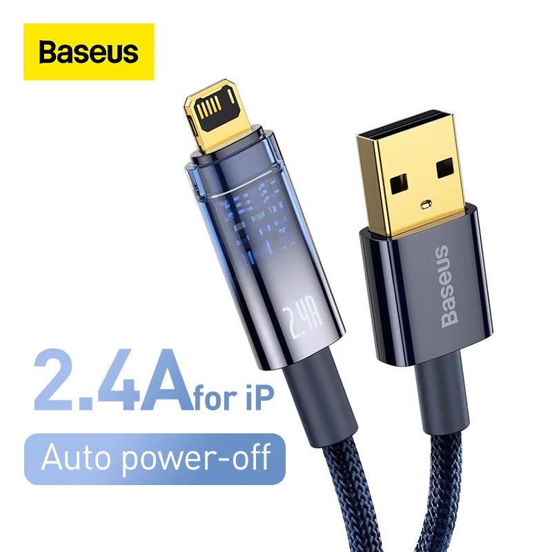 

Baseus USB Cablefor iPhone 13 12 11 Pro Max 2.4A Fast Charging Auto Power-Off Cord Support Data Transport Cable Bend Resistent