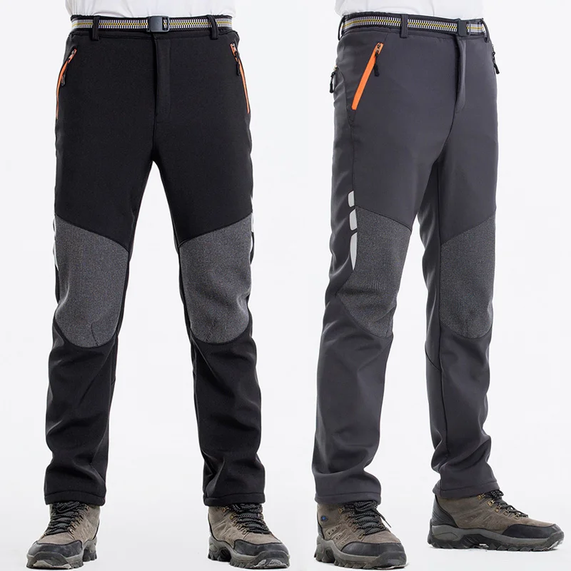 

Reflective Men's Winter Hiking Pants Men Warm Fleece Softshell Trousers Outdoor Sports Thick Trekking Waterproof Mountain