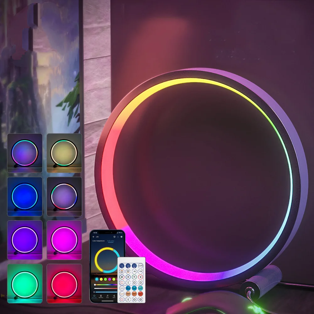 

RGB Circle LED Table Lamp Smart APP Control Desk Lamp Bluetooth Bedroom Bedside Night Light Romantic Music Sync Ambient Light