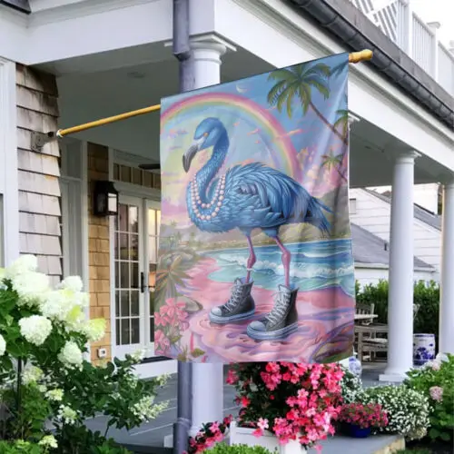 Двусторонний фламинго и паук с синим жемчугом флаг Vote Kamala Harris 2024.