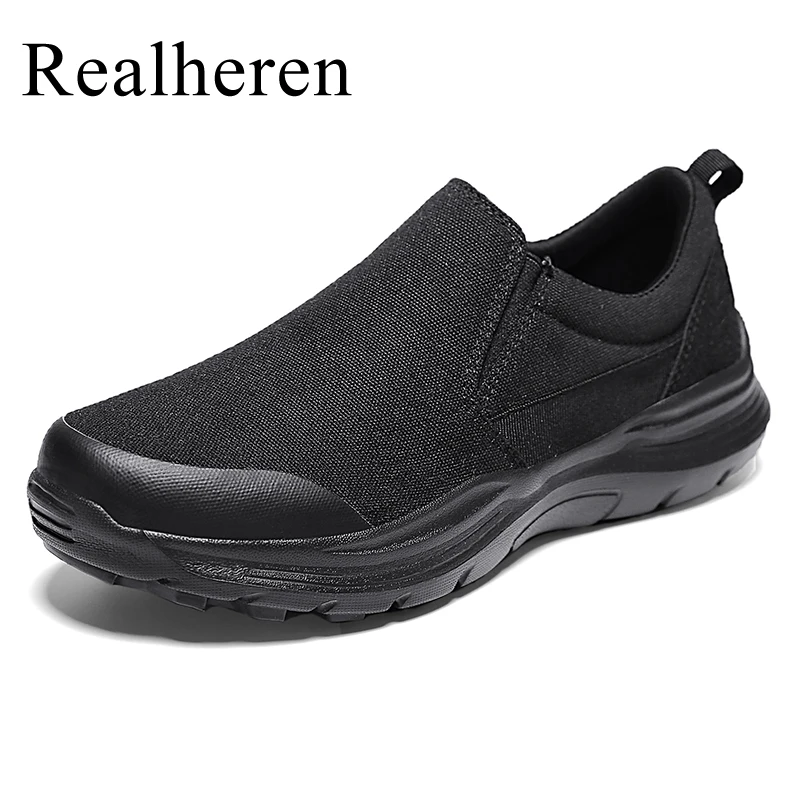 

Pure Black Summer Casual Slip On Canvas Shoes Men Big Size 47 48 Thick Sole Lightweight Breathable