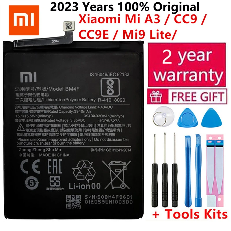 

100% Original New XIAO MI Replacement BM4F Phone Battery for Xiaomi Mi A3 CC9 CC9e CC9 Mi9 Lite bateria Batteries +Gift Tools