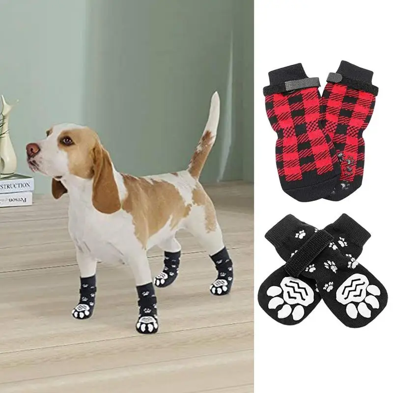 

Indoor Non-slip Socks 1set Adjustable Puppy Dogs Paw Protector With Strap Traction Control Wears For Indoor Hardwood Floor Wears