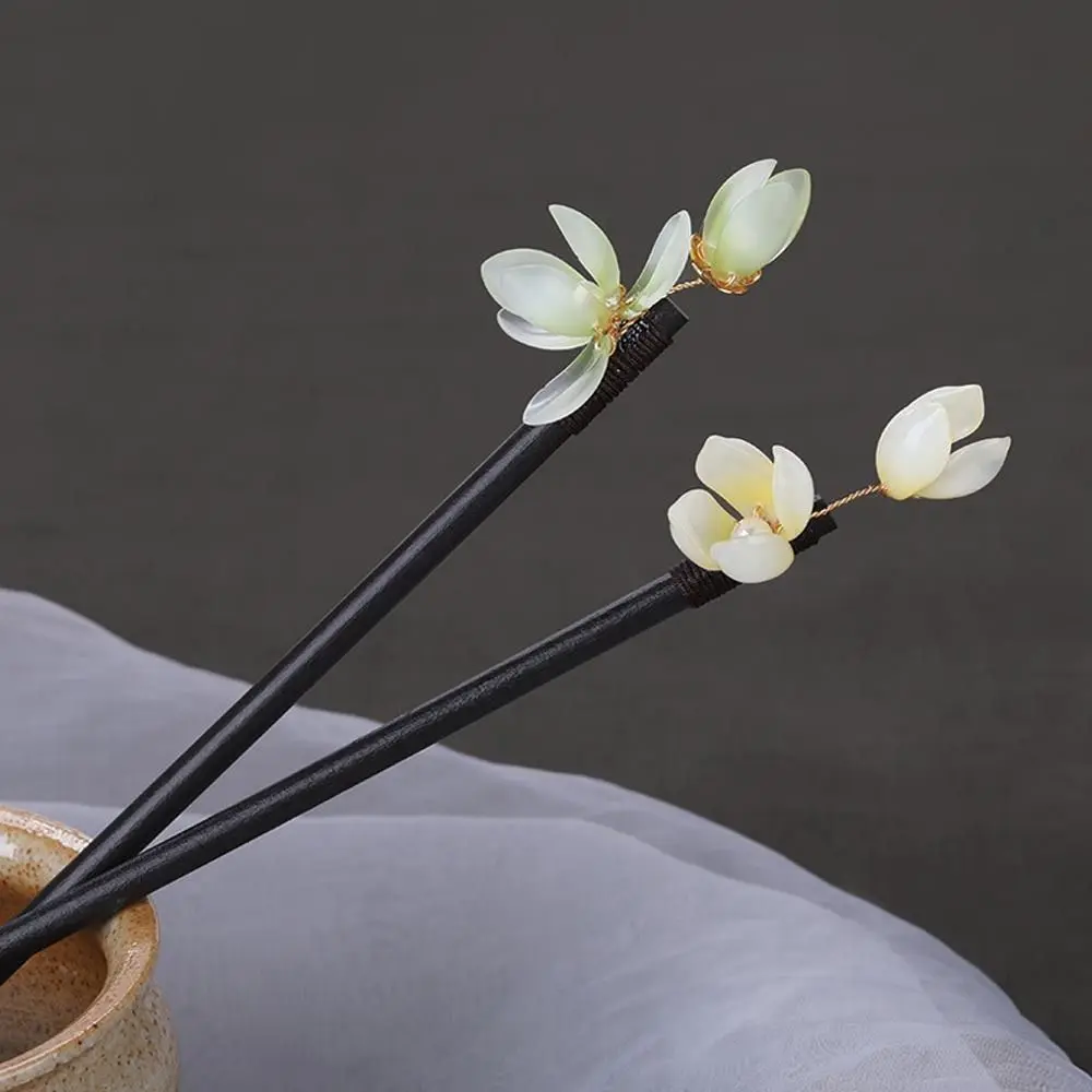 

Элегантная деревянная вилка для волос в китайском стиле ретро с цветами, простой темпераментный аксессуар для волос для девочек и женщин, головной убор Hanfu