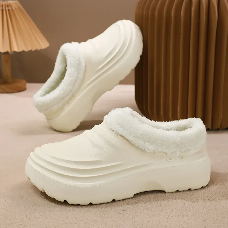 Зимние хлопковые тапочки для пар садовые сабо женские теплые непромокаемые