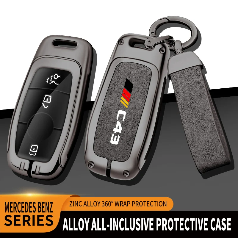 

Car TPU Zinc Alloy Key Case Bag For Mercedes Benz AMG C43 Logo Car Key Chain Car Metal Key Shell Interior Decoration Accessories