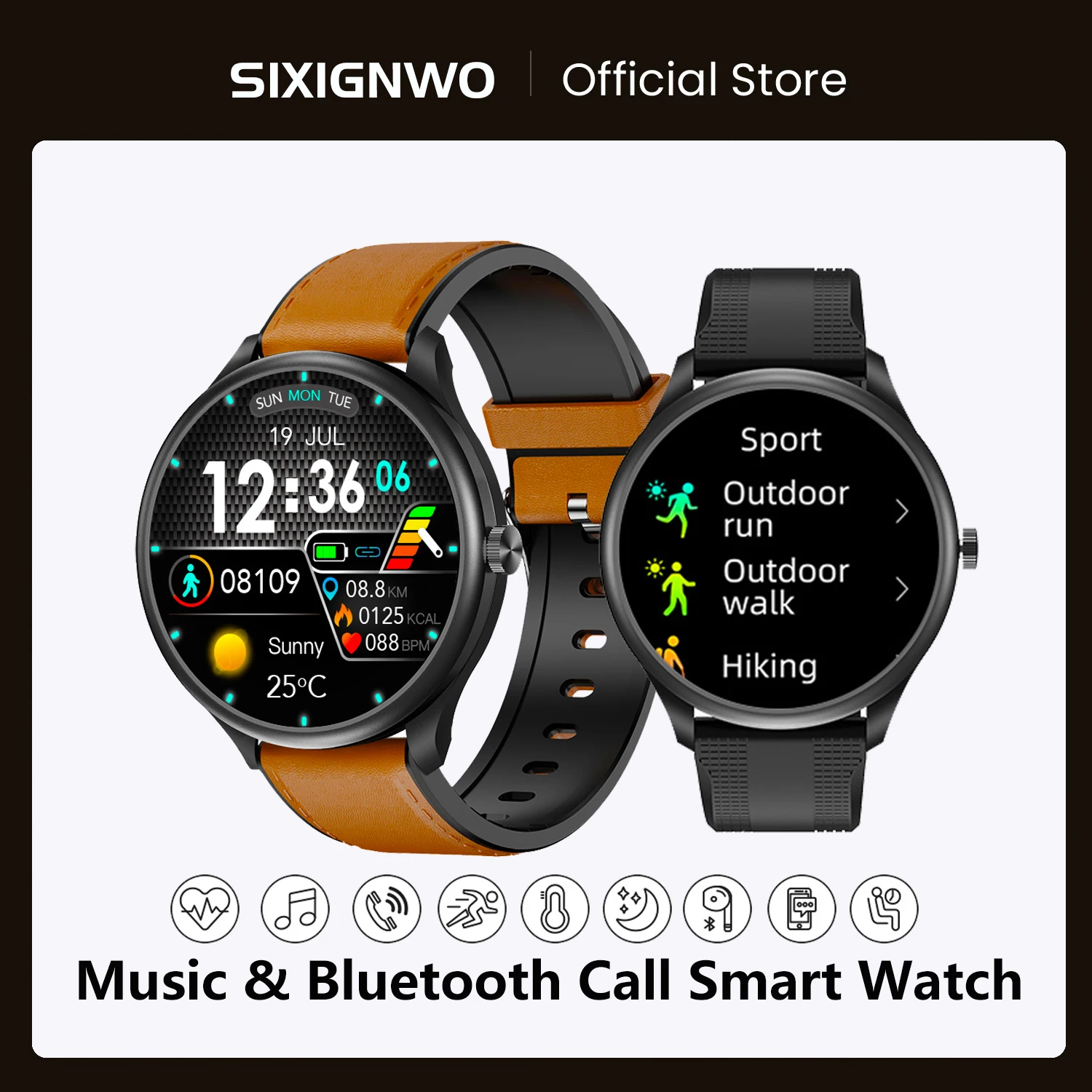 

SIXIGNWO Smart Watch Bluetooth Call for IOS Android Phone Blood Pressure Heart Rate Sleep Monitoring 15 Days Standby Smartwatch