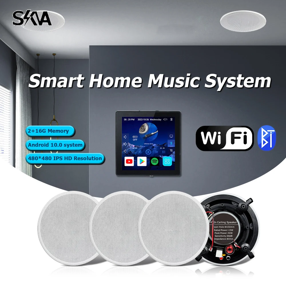 

Smart Bluetooth Wall Amplifier Panel and Coaxial Ceiling Speaker Form A Combination Home Theater Sound System for Residential