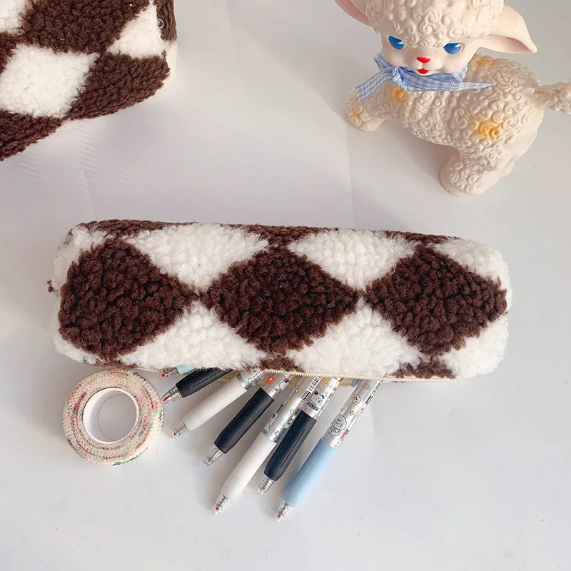 

Sofr Plush Pencil Bag Kawaii Stationery Holder Geometry Pen Case Large Capacity School Case Zipper Pencil Pouch School Supplies