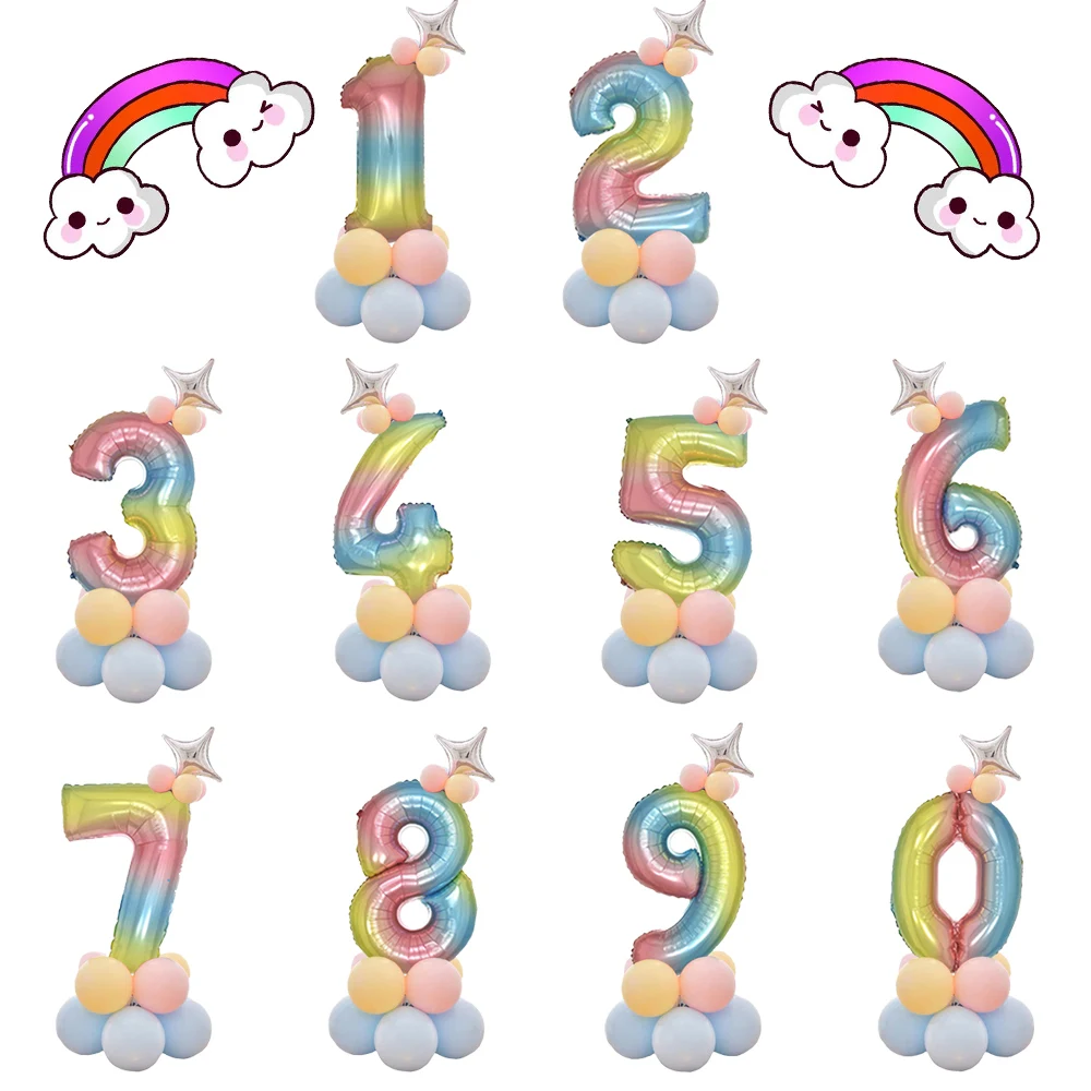 

Шары воздушные градиентные из фольги, Радужный цвет, 0-9 цифр, цифровое украшение для свадьбы, выпускного, юбилея, дня рождения, вечеринки